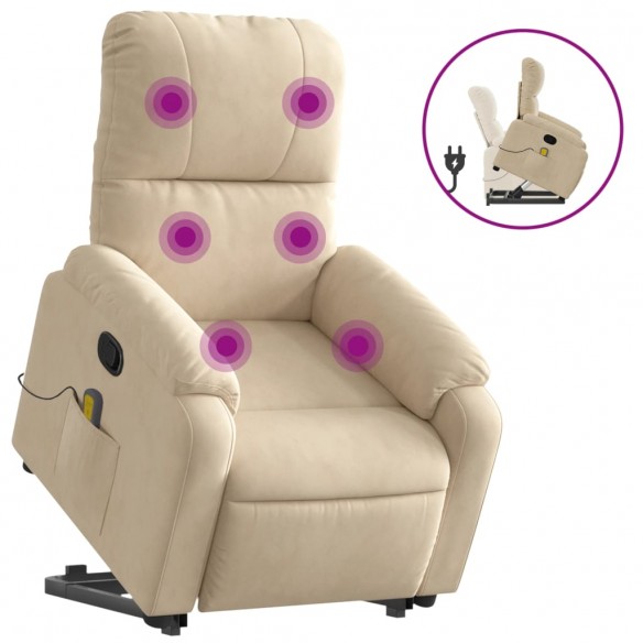 Fauteuil inclinable de massage crème tissu microfibre