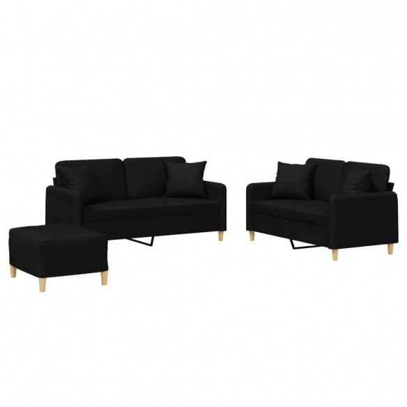 Ensemble de canapés 3 pcs avec coussins noir tissu