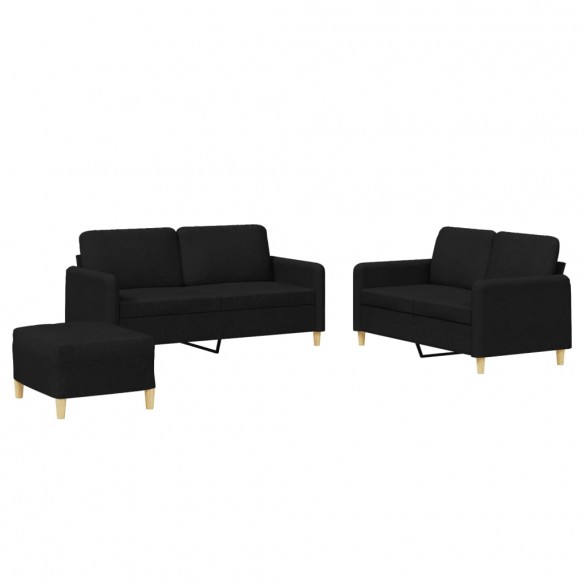 Ensemble de canapés 3 pcs avec coussins Noir Tissu