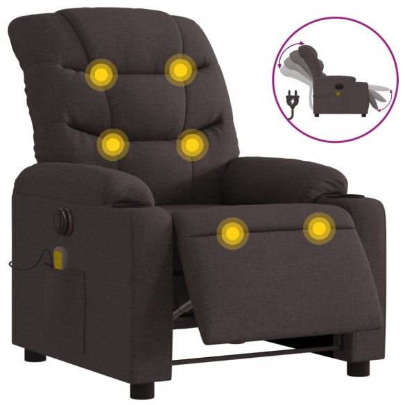 Fauteuil de massage inclinable électrique Marron foncé Tissu