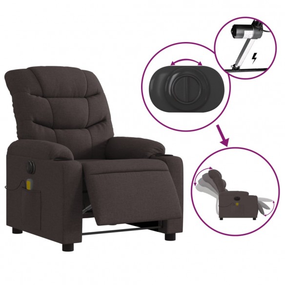 Fauteuil de massage inclinable électrique Marron foncé Tissu