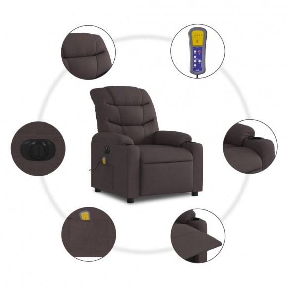 Fauteuil de massage inclinable électrique Marron foncé Tissu