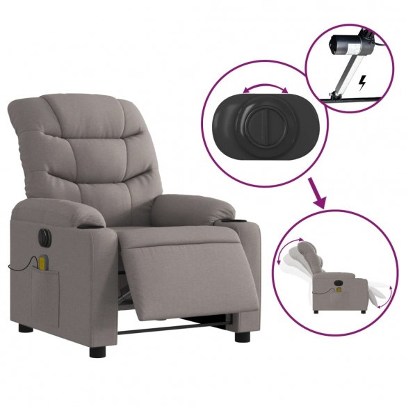 Fauteuil de massage inclinable électrique Taupe Tissu