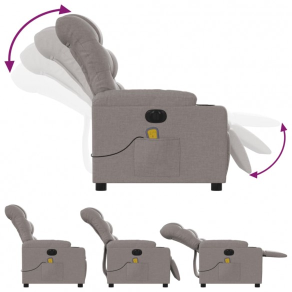 Fauteuil de massage inclinable électrique Taupe Tissu