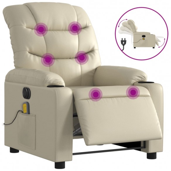 Fauteuil de massage inclinable électrique crème similicuir