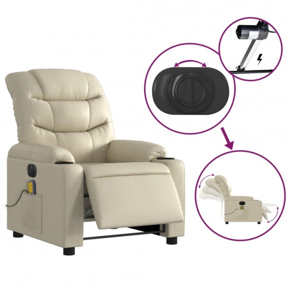 Fauteuil de massage inclinable électrique crème similicuir