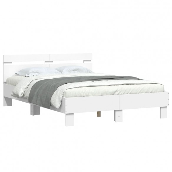 Cadre de lit avec tête de lit blanc 120x200cm bois d'ingénierie
