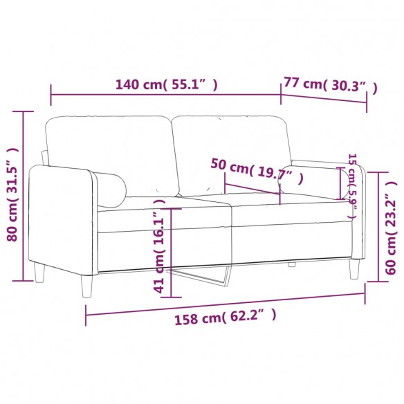 Canapé 2 places avec oreillers gris foncé 140 cm velours
