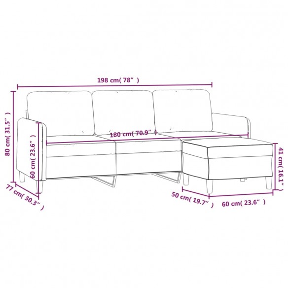 Canapé à 3 places avec repose-pieds Gris clair 180 cm Velours