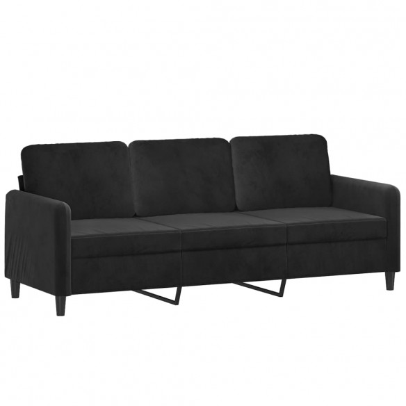 Canapé 3 places avec oreillers décoratifs noir 180 cm velours