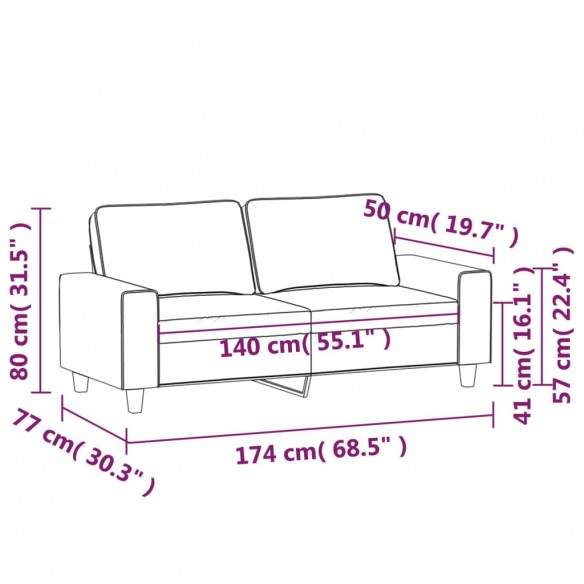 Canapé à 2 places Jaune clair 140 cm Tissu
