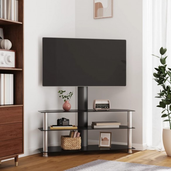 Meuble TV d'angle 3 niveaux pour 32-70 pouces noir et argenté