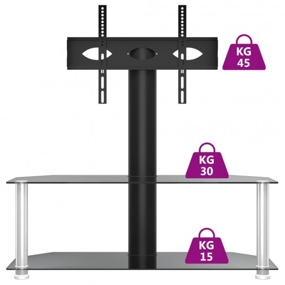 Meuble TV d'angle 2 niveaux pour 32-70 pouces noir argenté