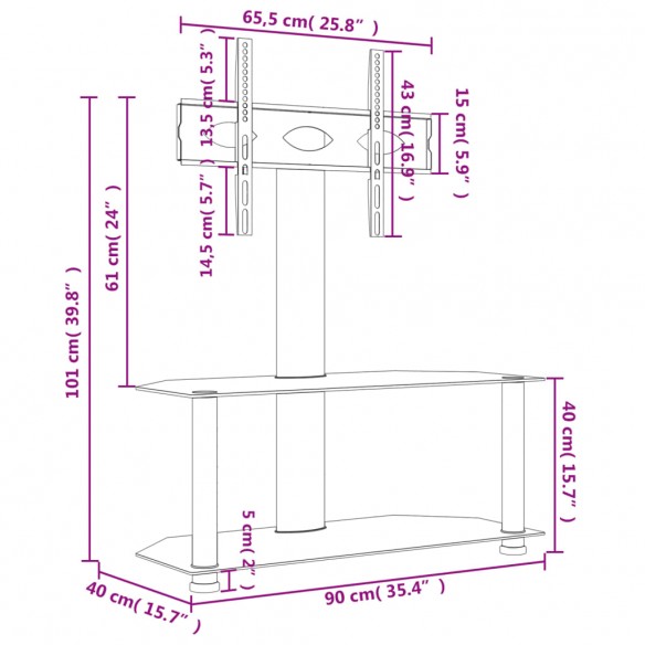 Meuble TV d'angle 2 niveaux pour 32-70 pouces noir