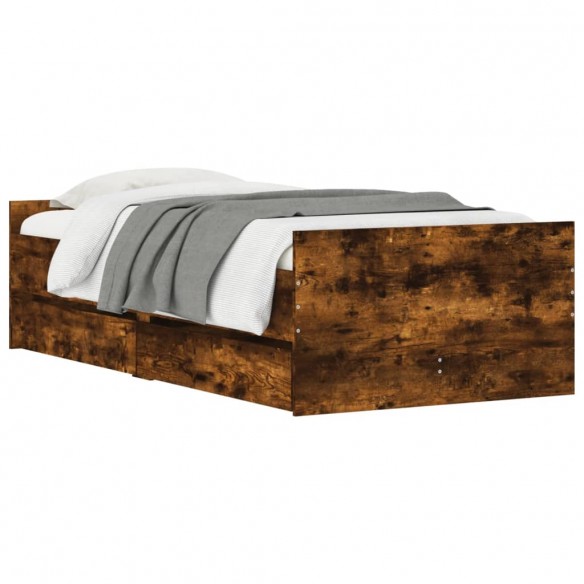 Cadre de lit avec tiroirs chêne fumé 100x200 cm