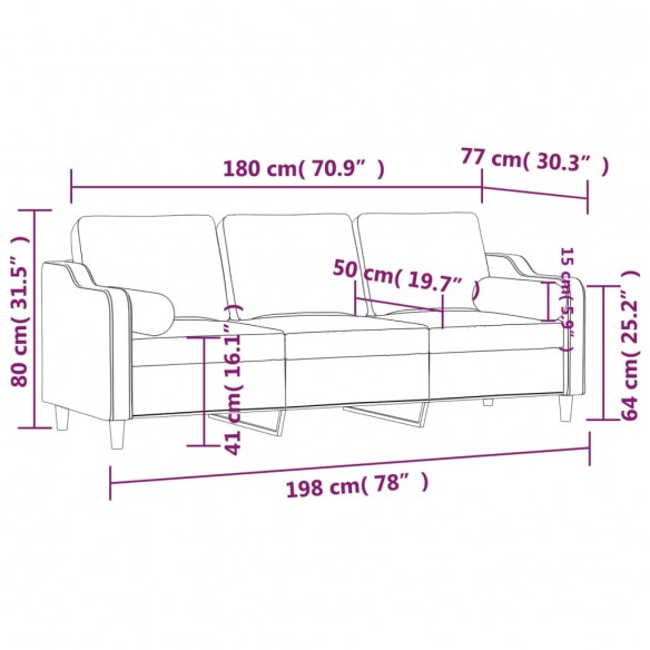 Canapé 3 places avec oreillers gris foncé 180 cm tissu