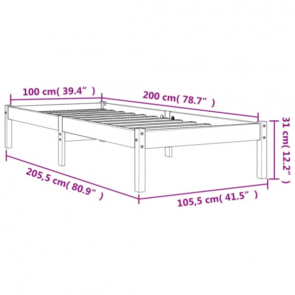 Cadre de lit cire marron 100x200 cm bois de pin massif