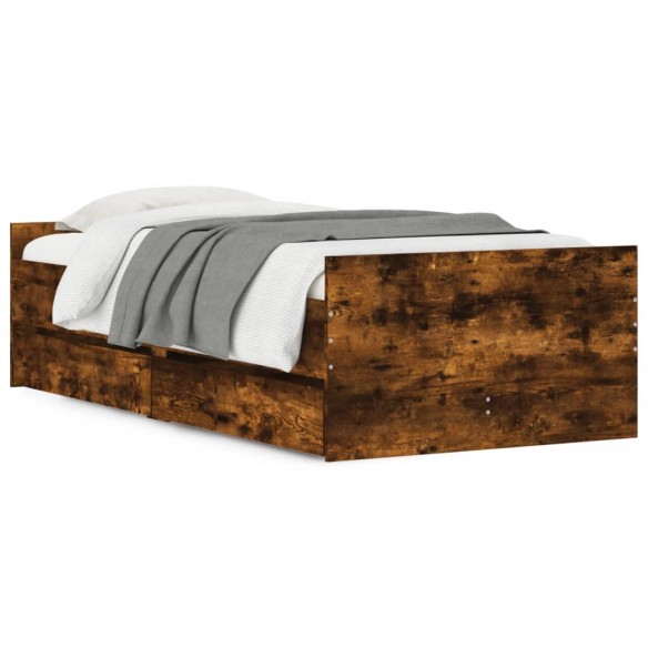 Cadre de lit avec tiroirs chêne fumé 90x200 cm