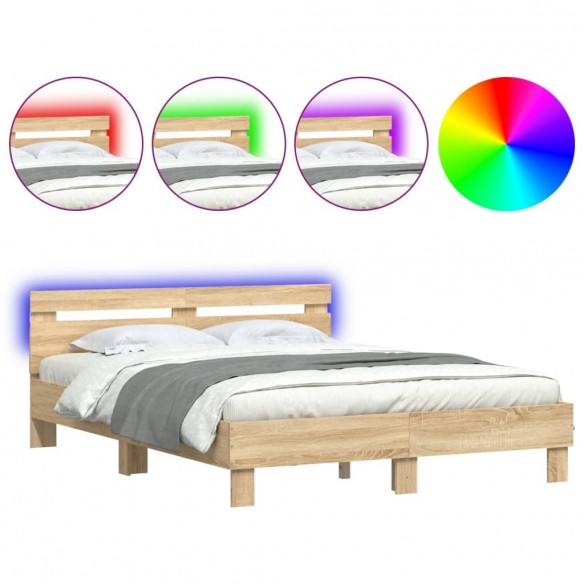 Cadre de lit avec tête de lit et LED chêne sonoma 150x200 cm