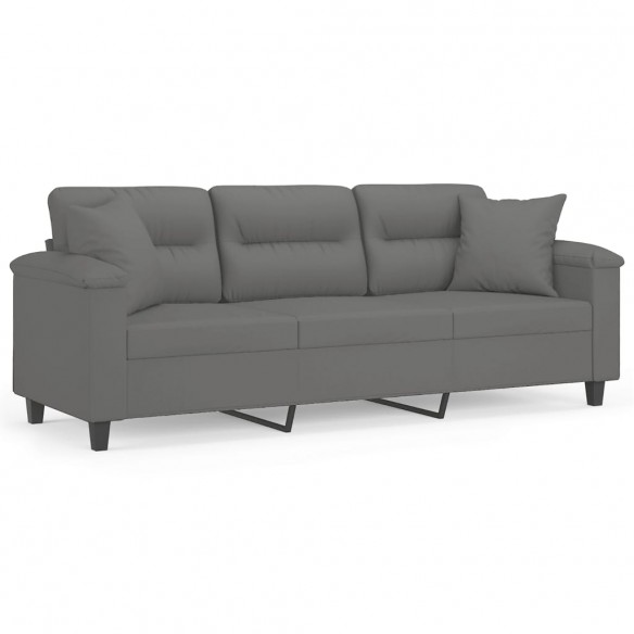 Canapé 3 places avec oreillers gris foncé 180 cm