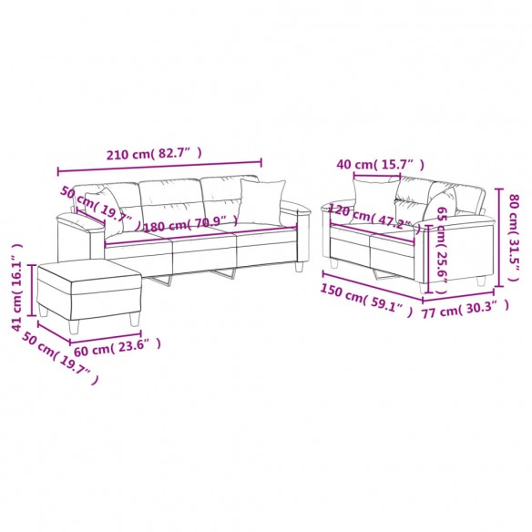 Ensemble de canapés 3 pcs coussins Gris clair Tissu microfibre