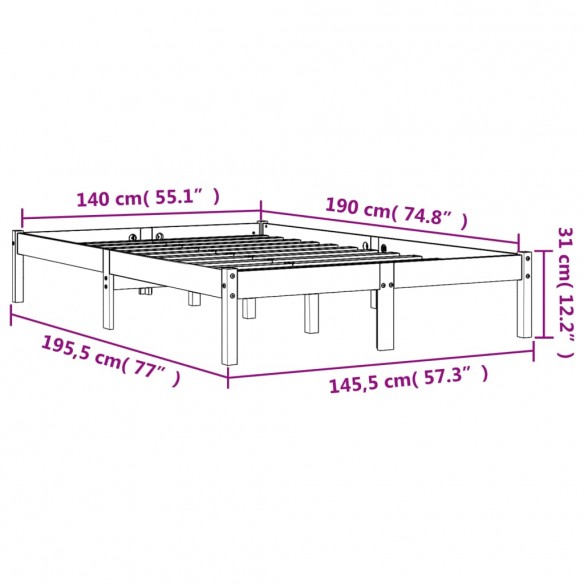 Cadre de lit cire marron 140x190 cm bois de pin massif