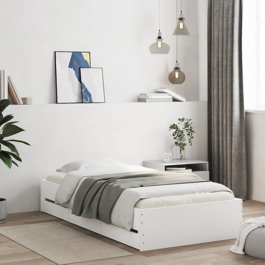 Cadre de lit avec tiroirs blanc 100x200 cm bois d'ingénierie