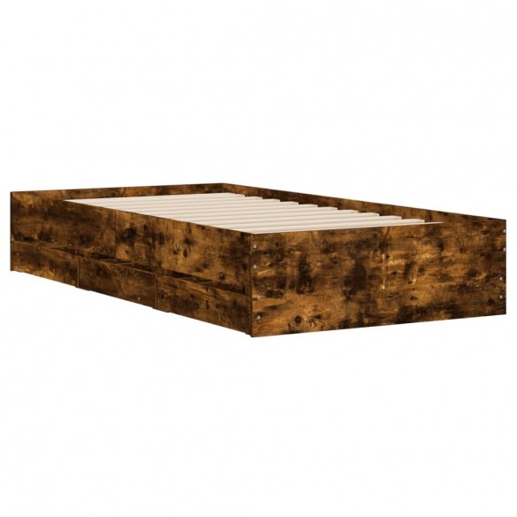 Cadre de lit et tiroirs chêne fumé 100x200 cm bois d'ingénierie