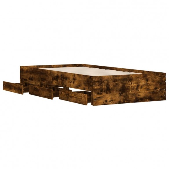 Cadre de lit et tiroirs chêne fumé 100x200 cm bois d'ingénierie
