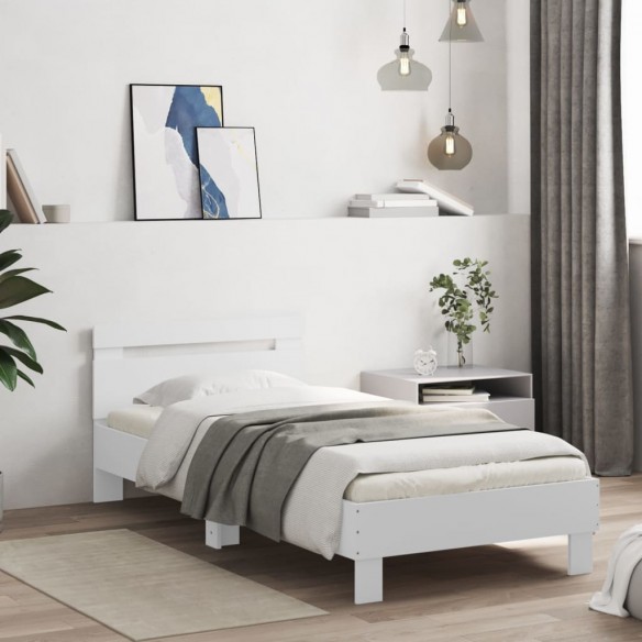 Cadre de lit avec tête de lit blanc 90x190 cm bois d'ingénierie