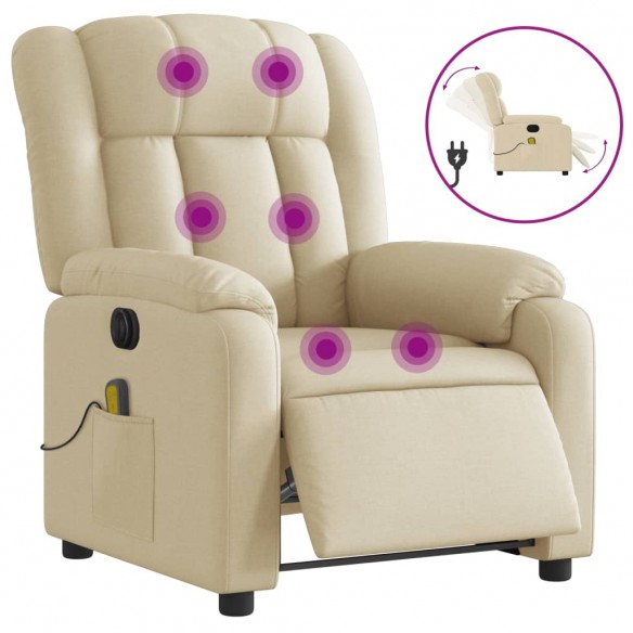 Fauteuil inclinable de massage électrique crème tissu