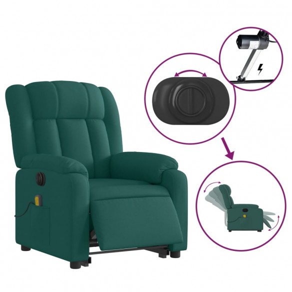 Fauteuil inclinable de massage électrique Vert foncé Tissu