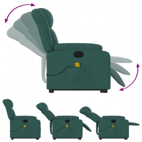 Fauteuil inclinable de massage électrique Vert foncé Tissu