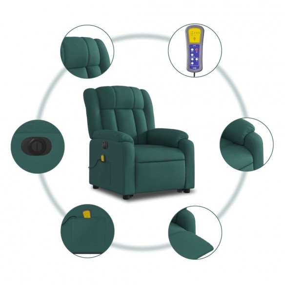 Fauteuil inclinable de massage électrique Vert foncé Tissu