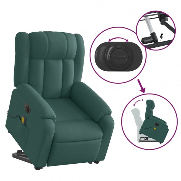 Fauteuil inclinable de massage électrique Vert foncé Tissu