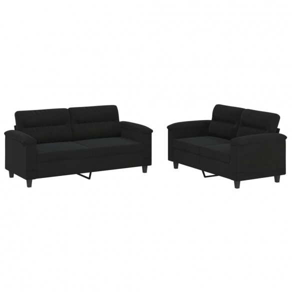 Ensemble de canapés 2 pcs avec coussins noir tissu microfibre