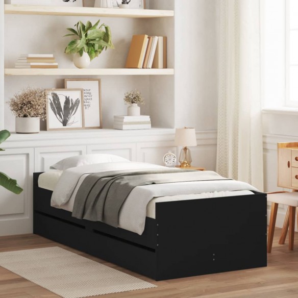 Cadre de lit avec tiroirs noir 100x200 cm