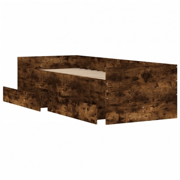Cadre de lit avec tiroirs chêne fumé 100x200 cm