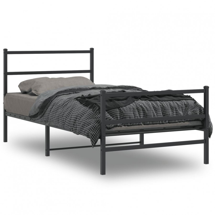 Cadre de lit métal avec tête de lit/pied de lit noir 100x190 cm