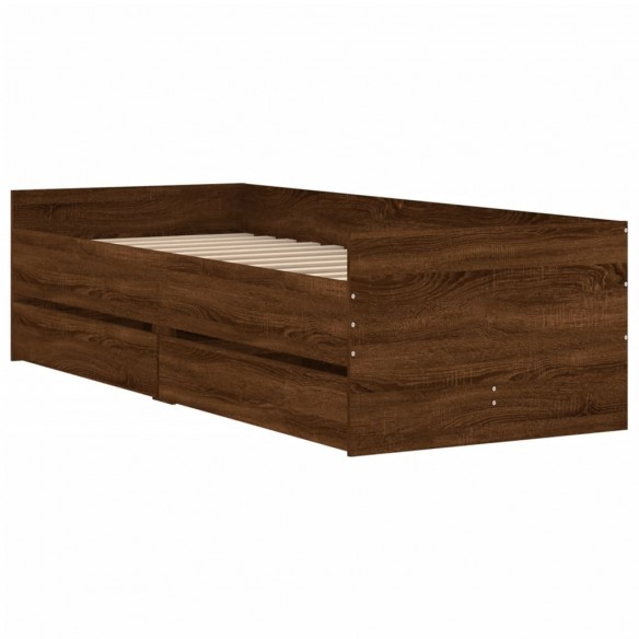 Cadre de lit avec tiroirs chêne marron 100x200 cm
