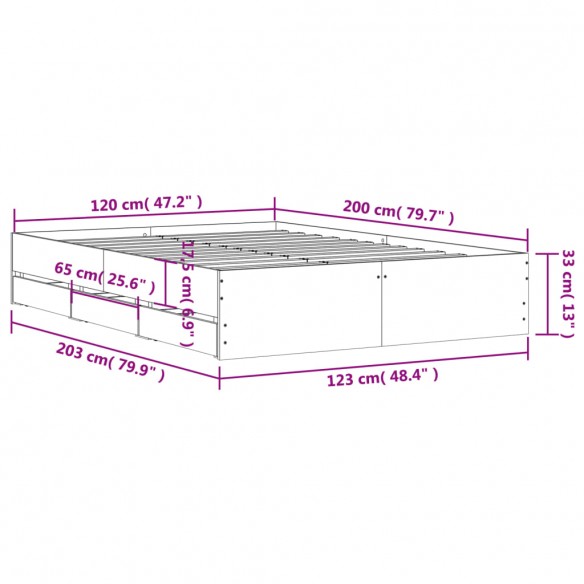 Cadre de lit et tiroirs sonoma gris 120x200cm bois d'ingénierie