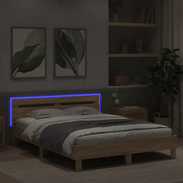 Cadre de lit avec tête de lit et LED chêne sonoma 140x200 cm