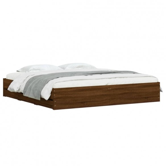 Cadre de lit à tiroirs chêne marron 180x200cm bois d'ingénierie