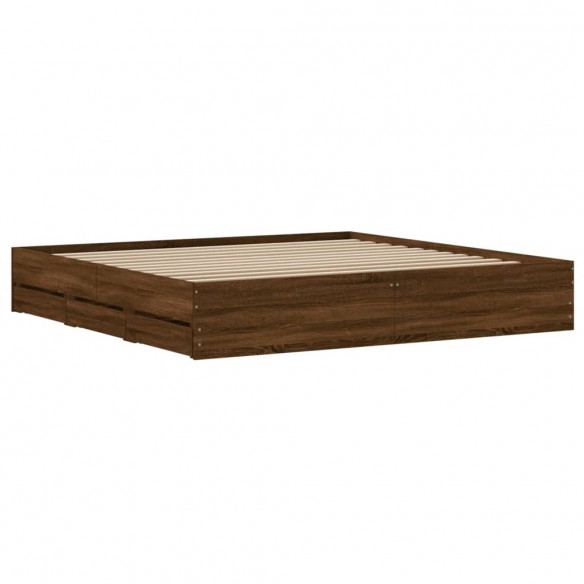 Cadre de lit à tiroirs chêne marron 180x200cm bois d'ingénierie