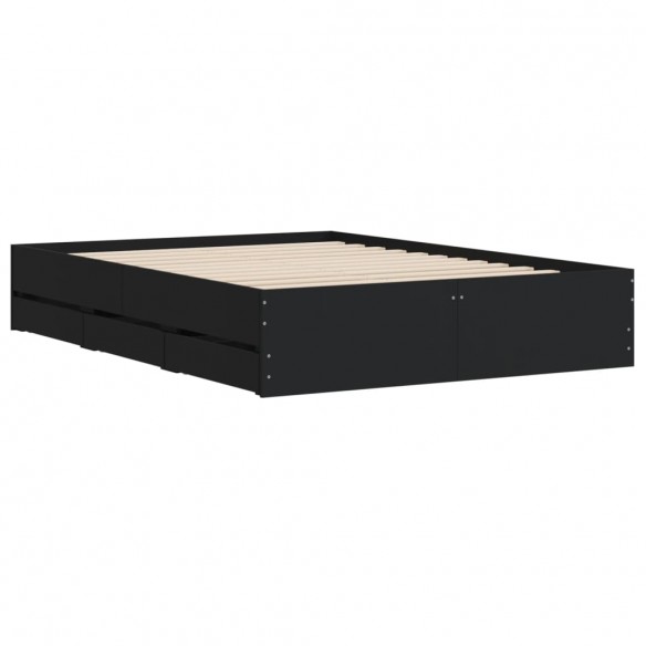 Cadre de lit et tiroirs noir 120x190 cm bois d'ingénierie