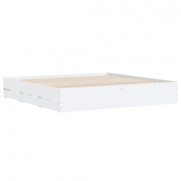 Cadre de lit avec tiroirs blanc 200x200 cm bois d'ingénierie