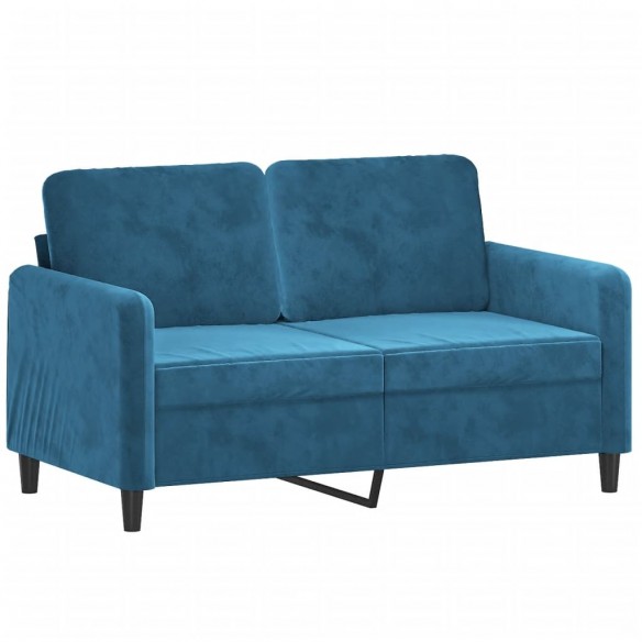 Canapé 2 places avec oreillers décoratifs bleu 120 cm velours
