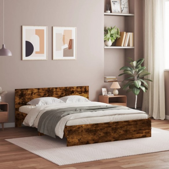 Cadre de lit avec tête de lit chêne fumé 140x190 cm