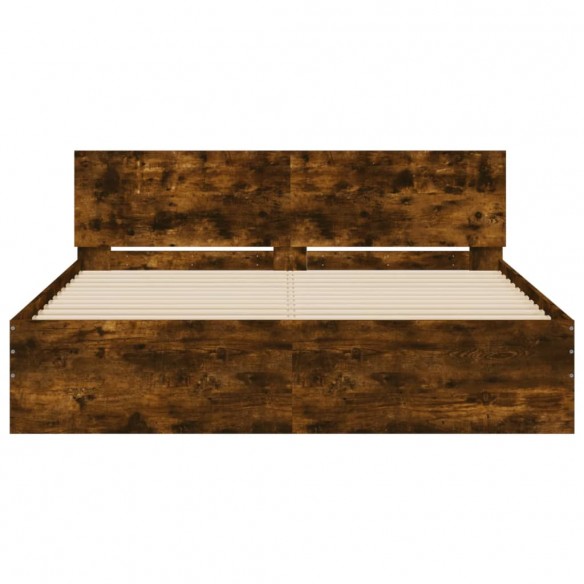 Cadre de lit avec tête de lit chêne fumé 140x190 cm