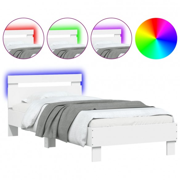 Cadre de lit avec tête de lit et lumières LED blanc 90x190 cm